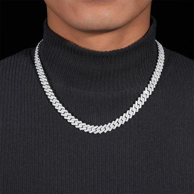 10mm Iced-Out Moissanite Cuban Link Chain – S925 Sterling Silver -Cut Hip Hop Streetwear Necklace - CaratixJewelry