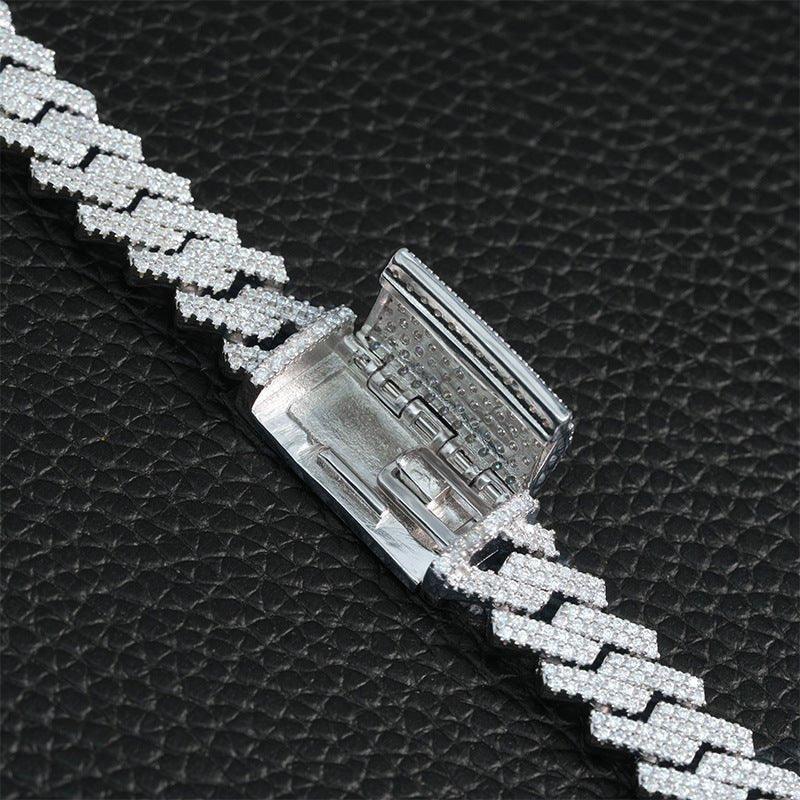 10mm Iced-Out Moissanite Cuban Link Chain – S925 Sterling Silver -Cut Hip Hop Streetwear Necklace - CaratixJewelry