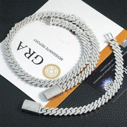 10mm Iced-Out Moissanite Cuban Link Chain – S925 Sterling Silver -Cut Hip Hop Streetwear Necklace - CaratixJewelry