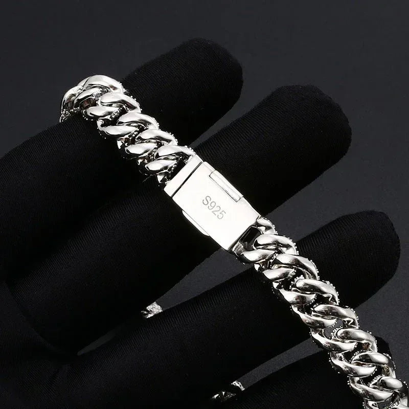 10mm Iced-Out Moissanite Cuban Link Chain – S925 Sterling Silver Hip Hop Streetwear Necklace - CaratixJewelry
