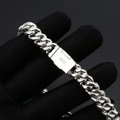 10mm Iced-Out Moissanite Cuban Link Chain – S925 Sterling Silver Hip Hop Streetwear Necklace - CaratixJewelry
