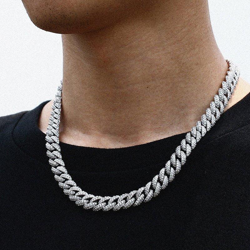 10mm Iced-Out Moissanite Cuban Link Chain – S925 Sterling Silver Hip Hop Streetwear Necklace - CaratixJewelry
