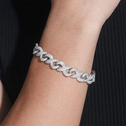 10mm Moissanite Bracelet with Figure-8 Clasp – S925 Sterling Silver Iced-Out Hip Hop Jewelry - CaratixJewelry