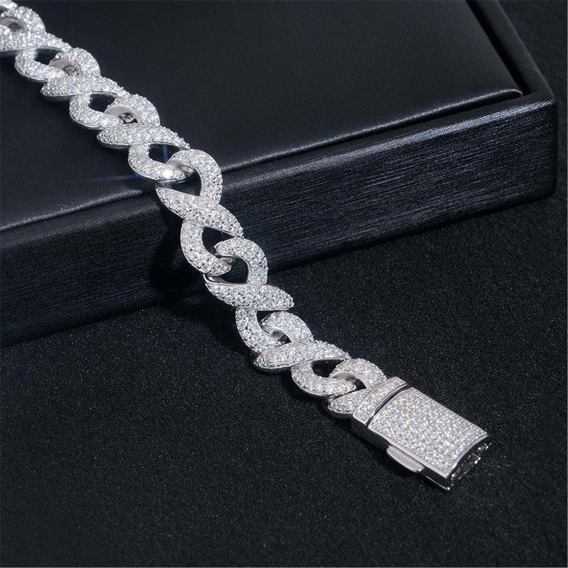 10mm Moissanite Bracelet with Figure-8 Clasp – S925 Sterling Silver Iced-Out Hip Hop Jewelry - CaratixJewelry