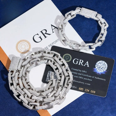 10mm Moissanite Cuban Link Bracelet/Necklace – S925 Sterling Silver Hip Hop Jewelry with Box Clasp - CaratixJewelry