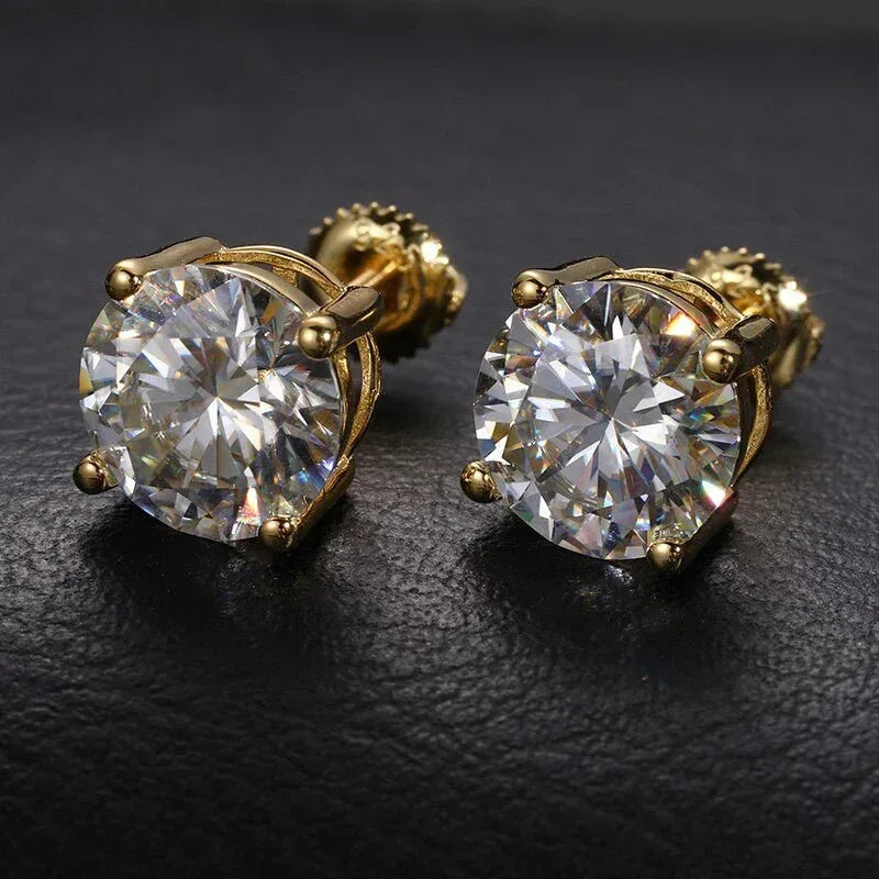 10mm Sterling Silver Genuine Lab Hip Hop Bling Earrings - CaratixJewelry