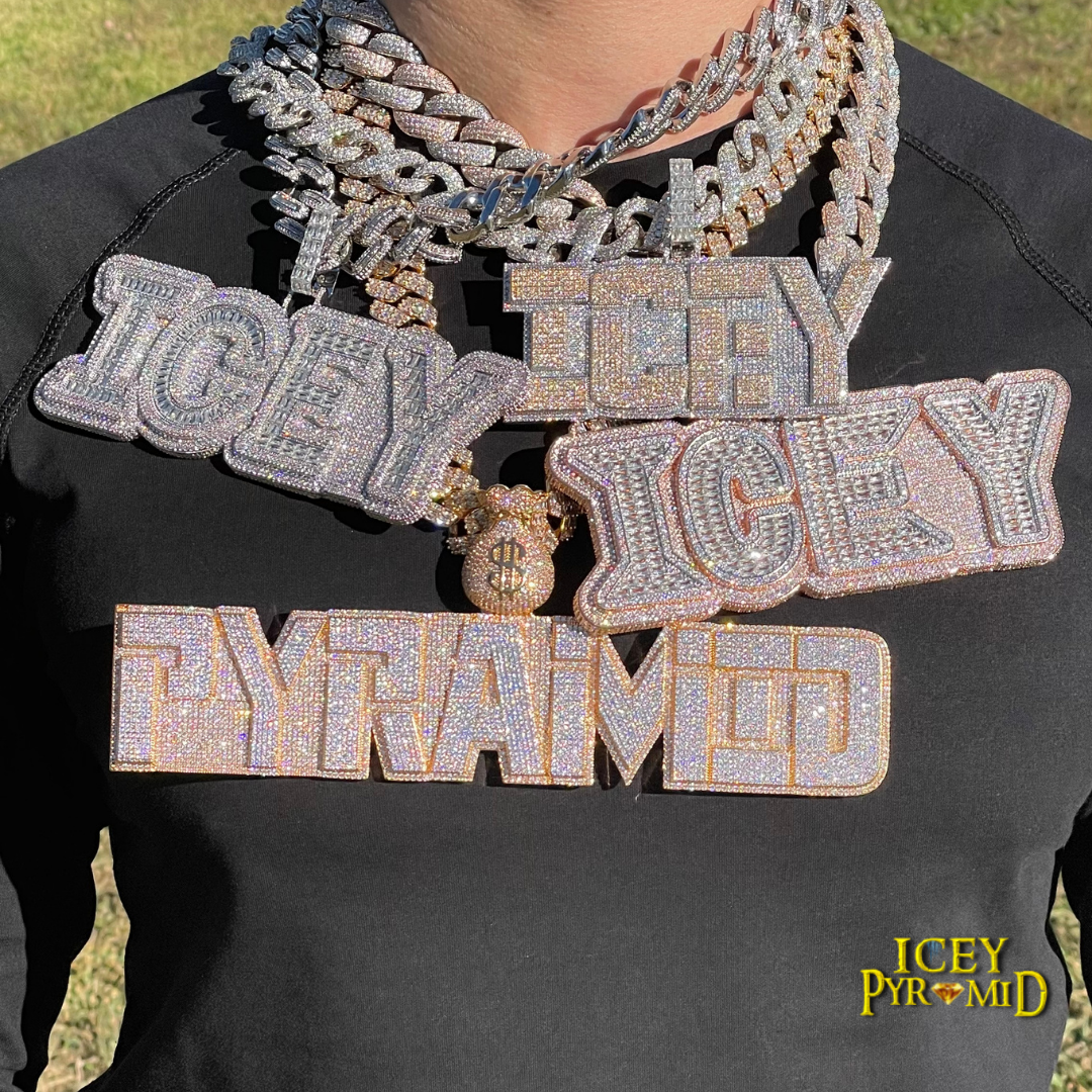 Money Bag Bail Two Layers Iced Out Personalized Custom Name Necklace Pendant