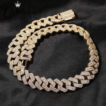 CARÁTIX 17mm Iced Out Cuban Link Chain Necklace – 5A CZ Claw Inlay Hip Hop Bling Jewelry for Men | Rapper Gift