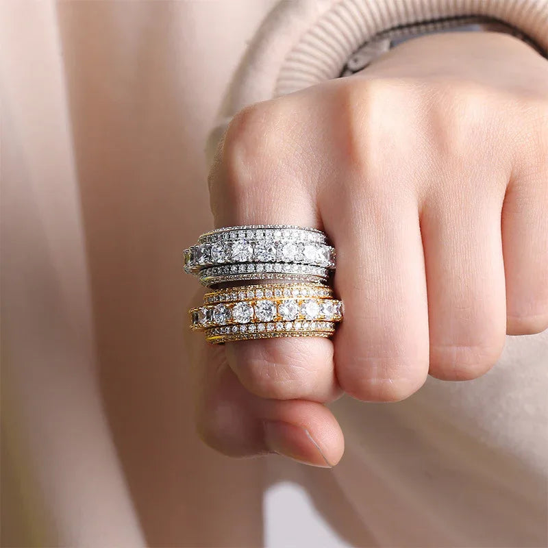 Five-Row Iced Out Spinner Ring | Anti-Anxiety Hip Hop Band | Caratix