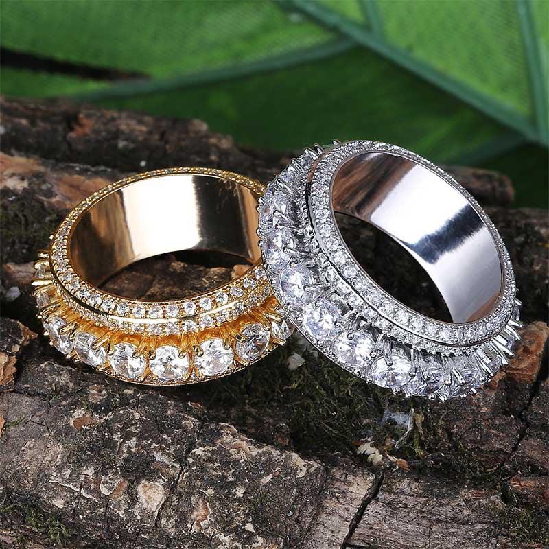 Five-Row Iced Out Spinner Ring | Anti-Anxiety Hip Hop Band | Caratix