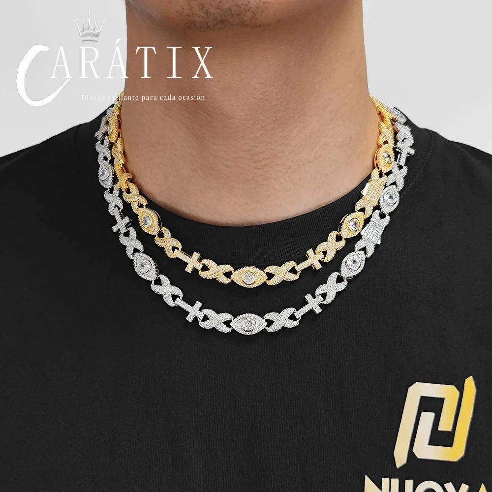 CARÁTIX Luxury Full Pave Zircon Eye & Cross Infinity Link Chain Necklace – Hip Hop Jewelry for Women & Men