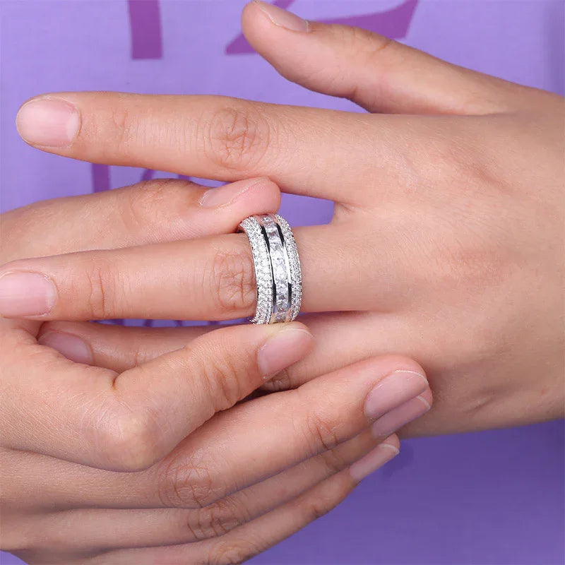 Men's 5-Row Iced Out Ring | Square & Round Hybrid Zirconia Band | Caratix