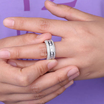 Men's 5-Row Iced Out Ring | Square & Round Hybrid Zirconia Band | Caratix