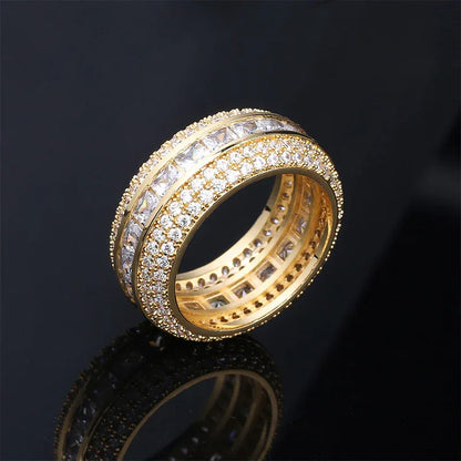 Men's 5-Row Iced Out Ring | Square & Round Hybrid Zirconia Band | Caratix