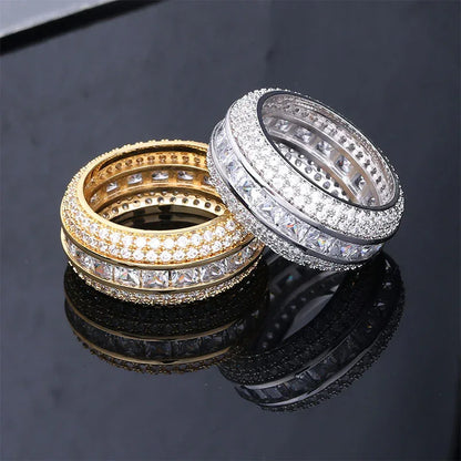 Men's 5-Row Iced Out Ring | Square & Round Hybrid Zirconia Band | Caratix