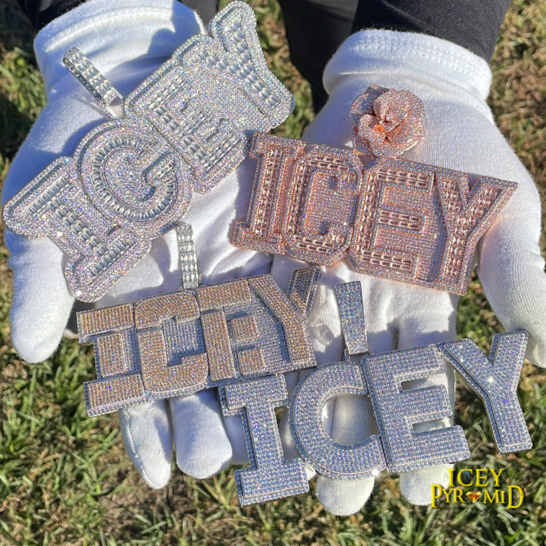 Rising Rose Edition Iced Out Personalized Custom Name Necklace Pendant with Rose Flower Bail - Luxury Jewelry