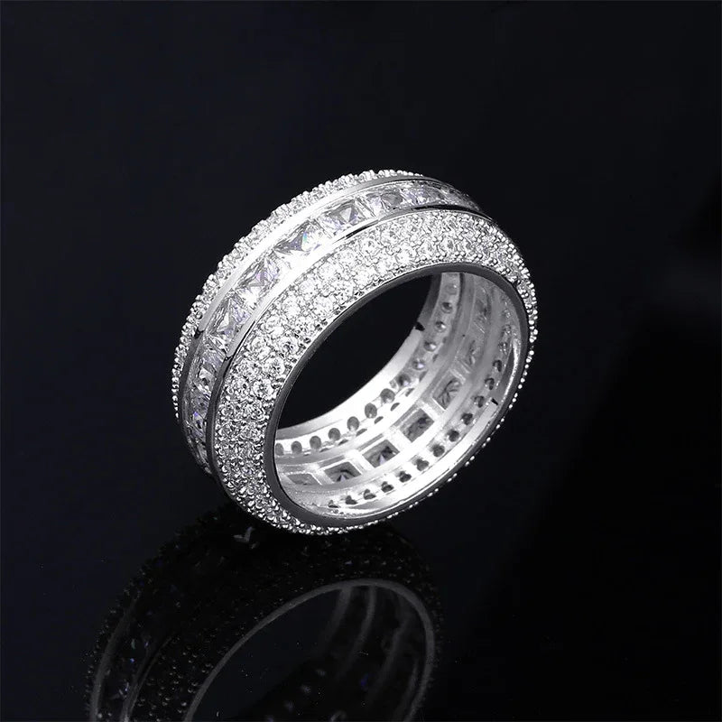 Men's 5-Row Iced Out Ring | Square & Round Hybrid Zirconia Band | Caratix