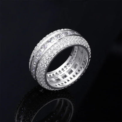 Men's 5-Row Iced Out Ring | Square & Round Hybrid Zirconia Band | Caratix