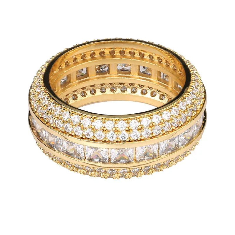 Men's 5-Row Iced Out Ring | Square & Round Hybrid Zirconia Band | Caratix