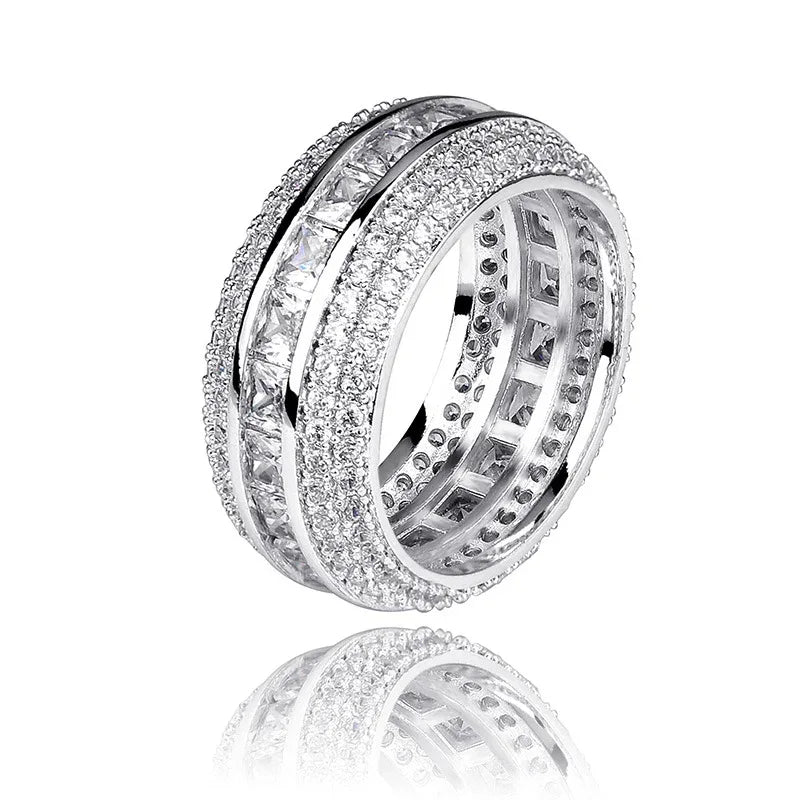 Men's 5-Row Iced Out Ring | Square & Round Hybrid Zirconia Band | Caratix