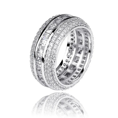 Men's 5-Row Iced Out Ring | Square & Round Hybrid Zirconia Band | Caratix