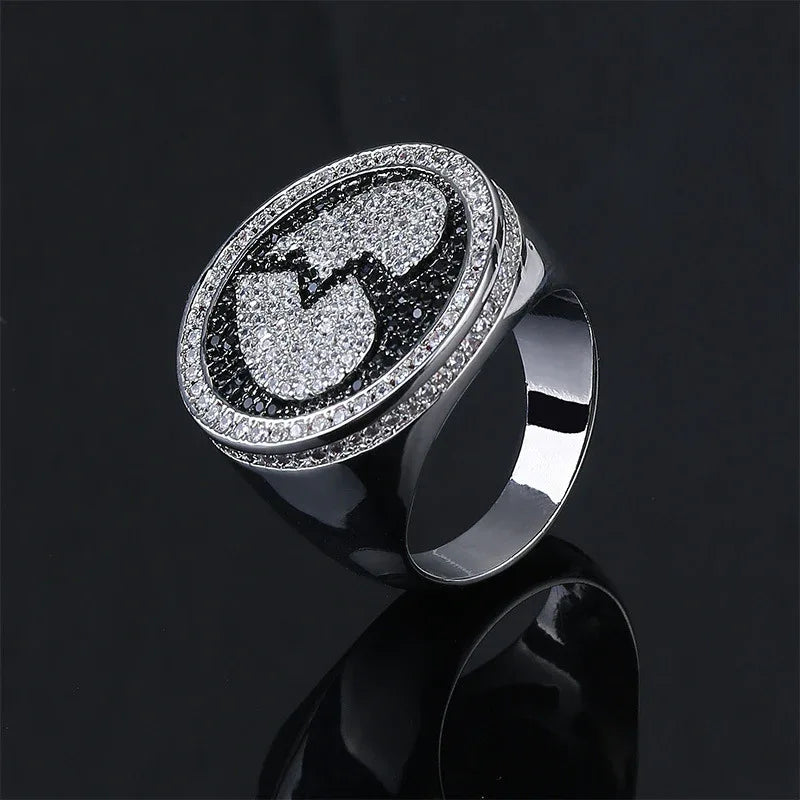 Broken Heart Hip Hop Ring | Black & Silver Two-Tone Band | Caratix