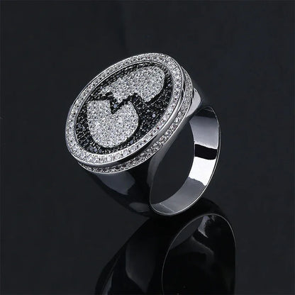 Broken Heart Hip Hop Ring | Black & Silver Two-Tone Band | Caratix