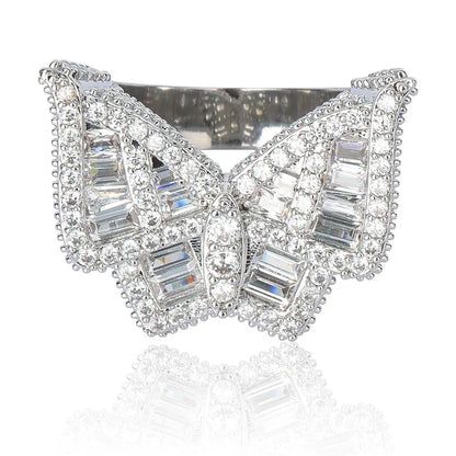 Men's Baguette Cut Butterfly Ring | Iced Out T-Stone Hip Hop Band | Caratix