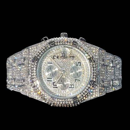 Bust Down Date Chronograph Iced Out Diamond Watch – Luxury Hip Hop Timepiece