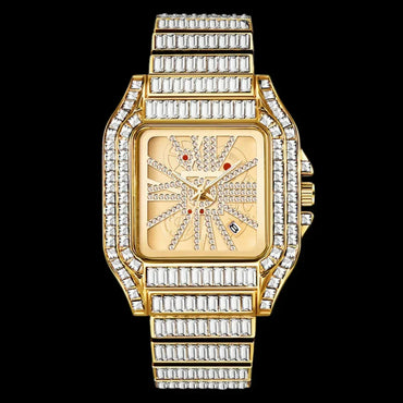 Square Fully Date Iced Out Watch – Luxury Hip Hop Timepiece - CaratixJewelry