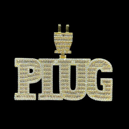 PLUG Special Bail Iced Out Letter Diamond Pendant Necklace – Custom Hip Hop Jewelry for Men
