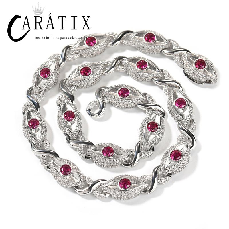 CARÁTIX Red Eyes Infinity Cuban Link Chain Necklace – 5A+ CZ Iced Out Hip Hop Bling Jewelry for Men | Rose & Silver Rapper Gift