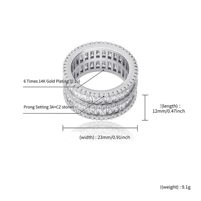 Double Row Iced Out Ring | 18K Real Gold Plated Bling Band | Caratix