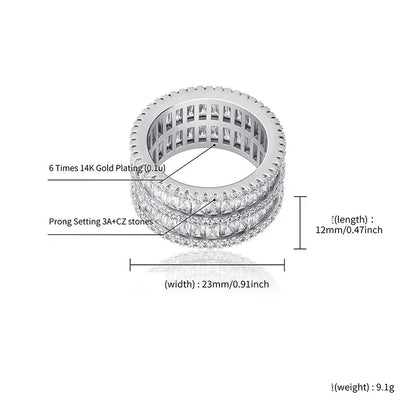 Double Row Iced Out Ring | 18K Real Gold Plated Bling Band | Caratix