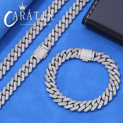 CARÁTIX 10mm Cuban Link Necklace & Bracelet Set – CZ Iced Out Hip Hop Jewelry for Men & Women | Brass Electroplated Gift