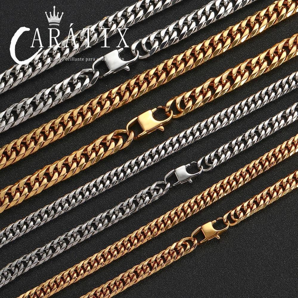 CARÁTIX - High Polish Hip Hop Jewelry PVD Plated Stainless Steel Cuban Chain Necklace Miami Men 7mm 9mm Cuban Link Chain Valentine's Day Gift for Men & Girls & Boys Mothers' Day Gift #Springtok