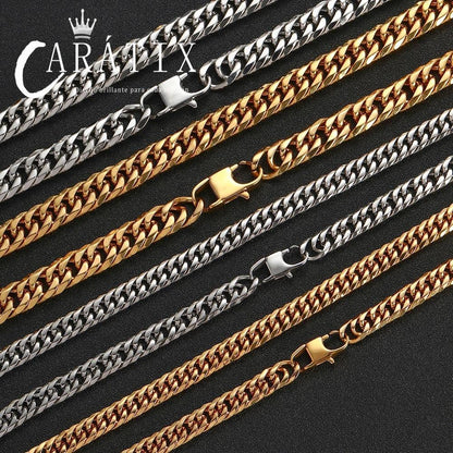 CARÁTIX - High Polish Hip Hop Jewelry PVD Plated Stainless Steel Cuban Chain Necklace Miami Men 7mm 9mm Cuban Link Chain Valentine's Day Gift for Men & Girls & Boys Mothers' Day Gift #Springtok