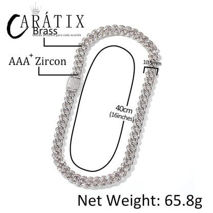 CARÁTIX 10mm Square CZ Cuban Chain | Iced Out Hip Hop Necklace for Men
