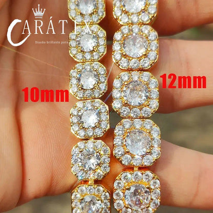 CARÁTIX -  10mm 12mm Clustered CZ Tennis Chain  Cubic Zircon Stones Necklaces For Women High End luxury Jewellery Valentine's Day Gift for Men & Girls & Boys Mothers' Day Gift #Springtok