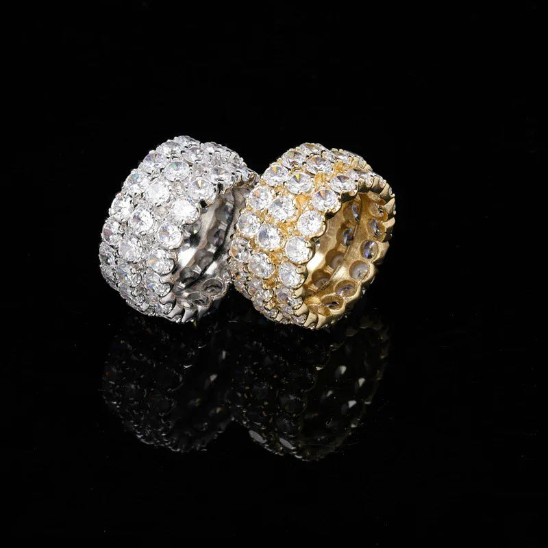 Men's Iced Out Triple-Row Zirconia Ring | Large Stone Hip Hop Band | Caratix