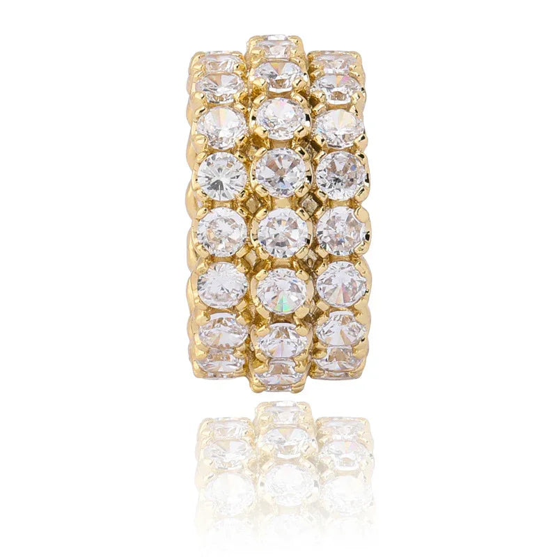 Men's Iced Out Triple-Row Zirconia Ring | Large Stone Hip Hop Band | Caratix
