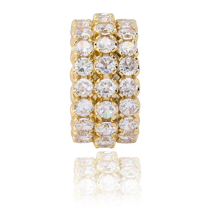 Men's Iced Out Triple-Row Zirconia Ring | Large Stone Hip Hop Band | Caratix