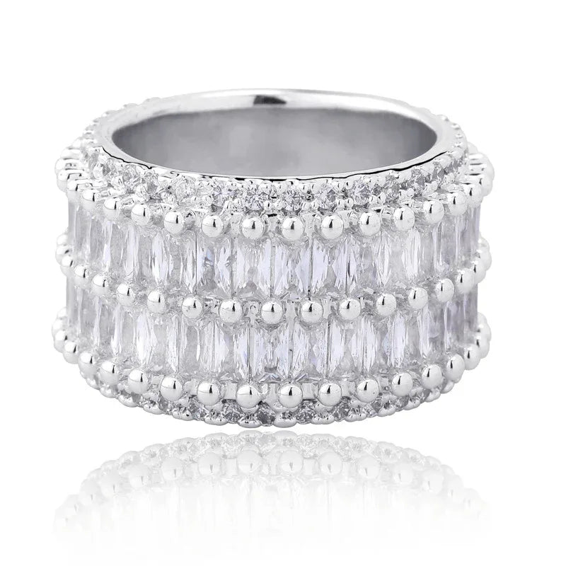 Double-Row Linear Zirconia Ring | Iced Out Parallel Band | Caratix