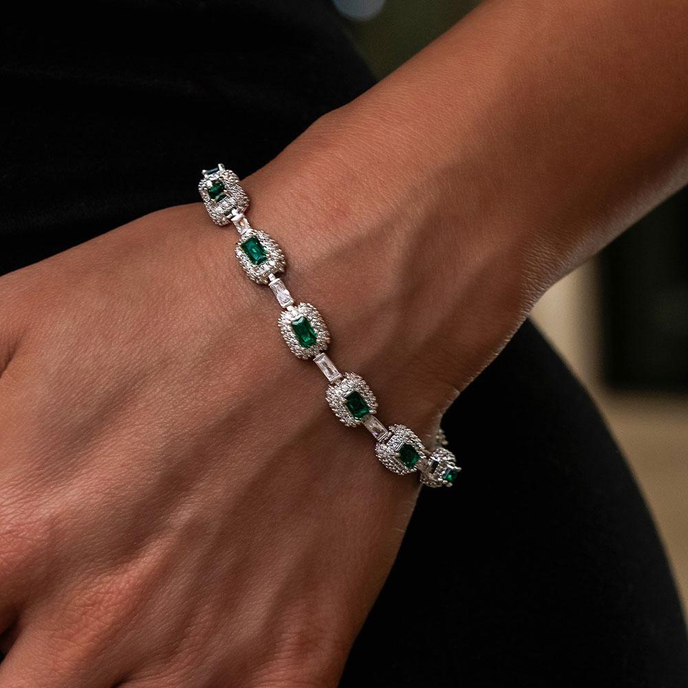 CARÁTIX - Fine Jewelry Bracelet With  7mm Iced Green Emerald Bracelet Gemstone Women Men Gift Valentine's Day Gift for Men & Girls & Boys Mothers' Day Gift #Springtok