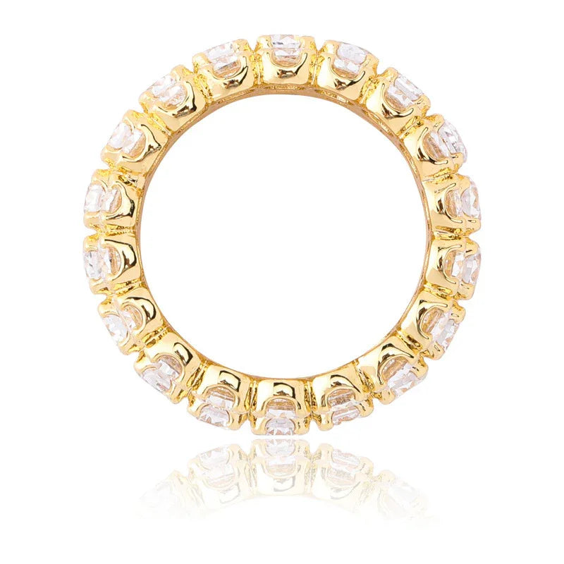 Men's Iced Out Triple-Row Zirconia Ring | Large Stone Hip Hop Band | Caratix