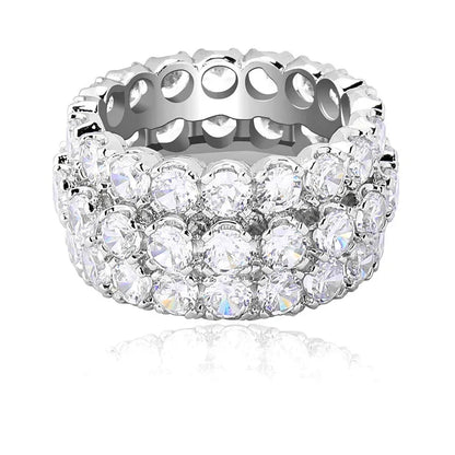 Men's Iced Out Triple-Row Zirconia Ring | Large Stone Hip Hop Band | Caratix