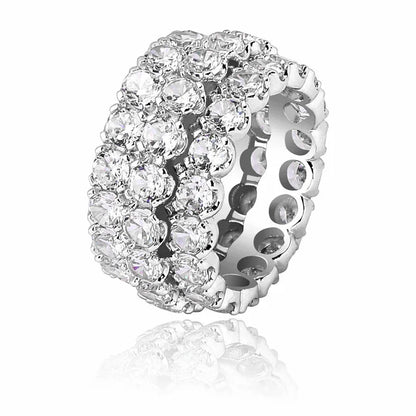 Men's Iced Out Triple-Row Zirconia Ring | Large Stone Hip Hop Band | Caratix