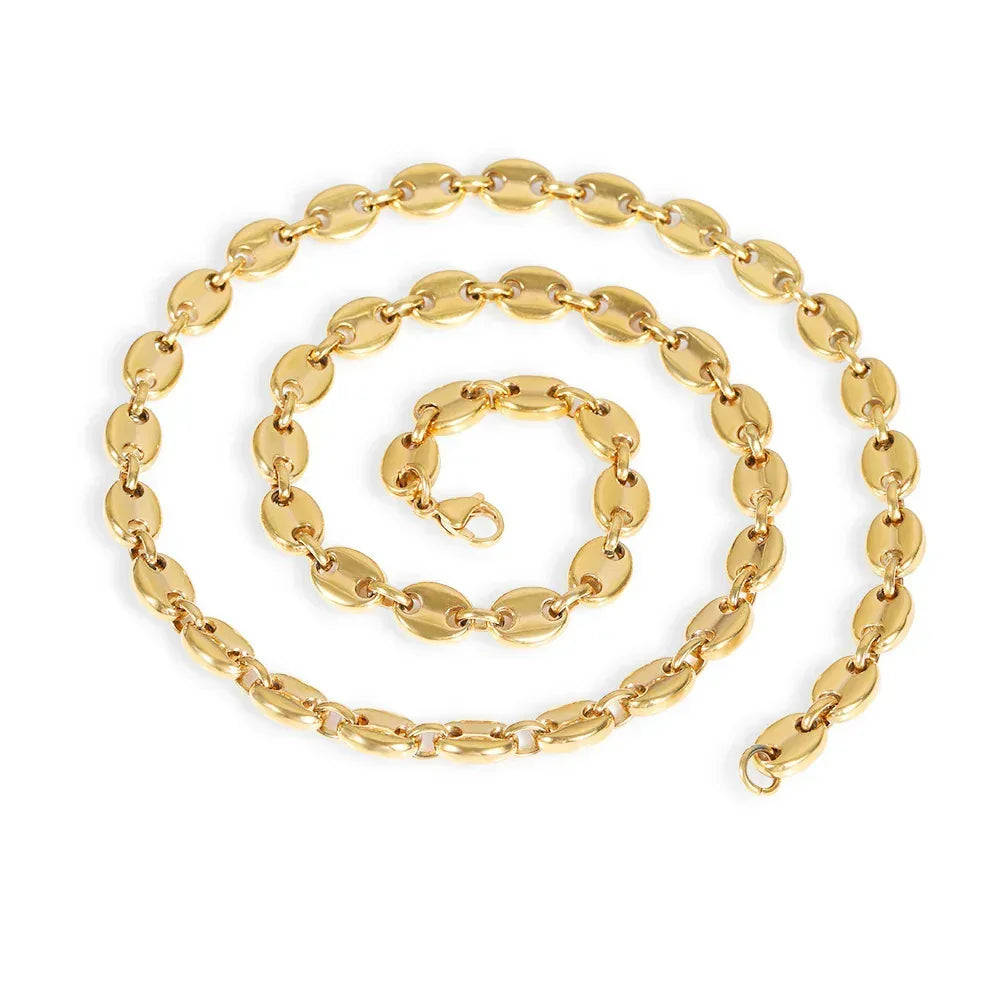 Custom 8mm Coffee Bean Necklace with Lobster Clasp & Stainless Steel Pig Nose Button | Caratix Jewelry - CaratixJewelry