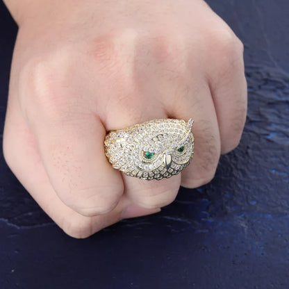 Men's Iced Out Owl Ring | Ruby Eye Hip Hop Totem Band | Caratix
