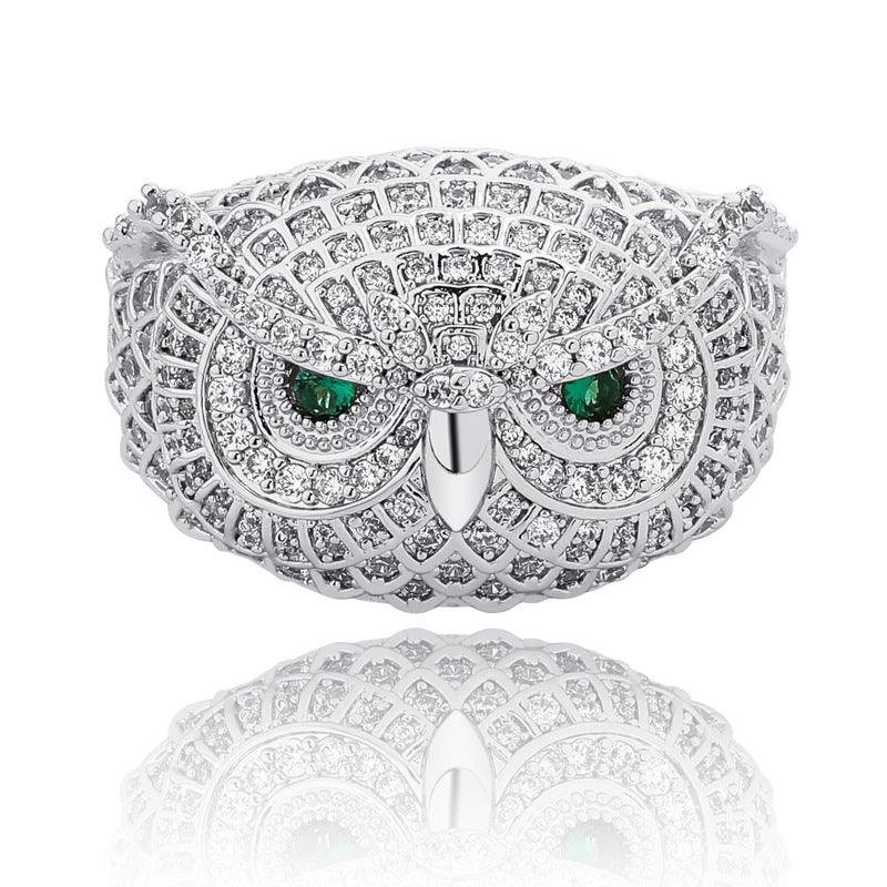 3D Iced Out Owl Ring | Textured Feather Motif Hip Hop Band | Caratix